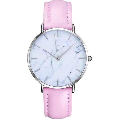 2019 Womens Clock Ladies watch Simple Stylish Marble Dial Watches Men Women Slim Leather Analog Classic Casual Wrist Watch S7