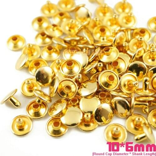 350 set 10*6mm Gold Double Cap Round Rapid Rivet Punk Rock Leathercraft Rivet