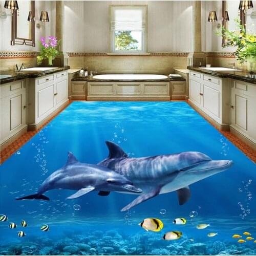 3D Underwater World Dolphin bathroom floor pvc self-adhesive wallpaper bathroom floor wallpaper Home Decoration
