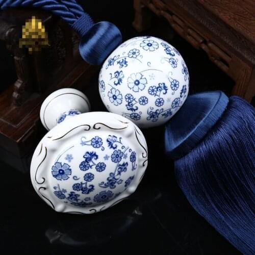 4 PCS/set 2 wall hook + 2 tieback Chinese handmade blue white porcelain curtain hanging ball tie tape wall hook tieback N328