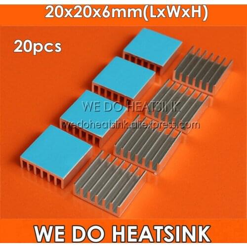 WE DO HEATSINK 20pcs 20x20x6mm Aluminum IC LED Cooling Cooler Heat Sink Heatsink With Blue Thermal Conductive Adhesive Tape