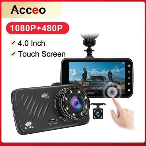 E-ACE B23 Car Dvr 4.0 Inch IPS Touch Screen Video Registrar Dual Lens Auto Camera Support RearView Camera Night Vision Dash Cam