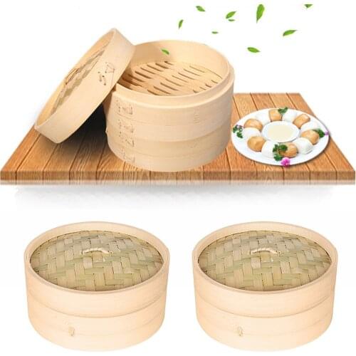 6/7/8' Kitchen Bamboo Steamer Basket Asian Food Steamer for Sum Dumplings x2