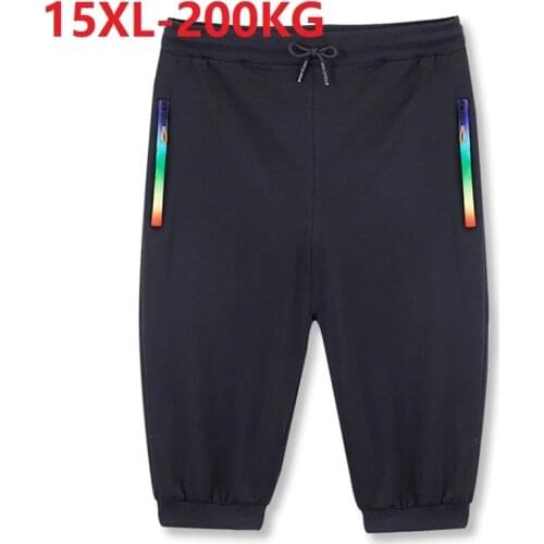Summer men sweatpants sports pants zipper plus size 14XL10X 15XL Comfortable Breathable elasticity thin knee length pants 200KG
