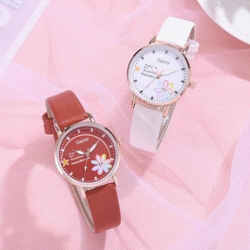 Cute Flower Pattern Kids Watch Pink Leather Strap Quartz Analog Child Watches For Boys Girls Student Clock Gift Relogio Feminino