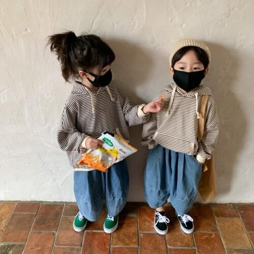 Children Hoodies 2021 Autumn New Boys and Girls Cute Striped Hoodie Children Long Sleeve Loose Korean Pullover Top Kids Clothes