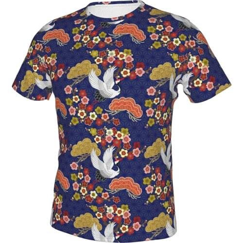 T Shirt For Men Clothing Printed Shirts Graphic Tee Japanese Flying Birds Heron Novelty Oversized T-Shirt