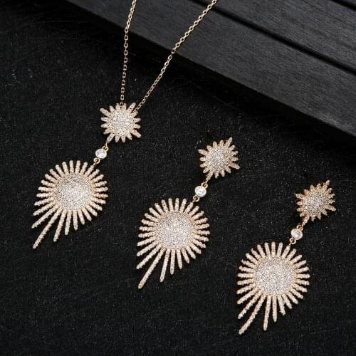 S925 silver European and American style luxury zircon jewelry sets Sun Flower pendant Earring & Necklace Set for women ladies