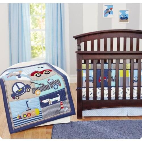 7PCS Embroidery Baby Bedding Set Baby Bumper Children Bed Linen Newborn kit de berço (4bumper+duvet+bed cover+bed skirt)