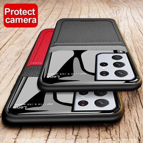 Leather Plexiglass Case For Samsung Galaxy S21 Ultra 5G S20 Note 20 10 lite S8 S9 S10 Plus S 21 Case Silicone Phone Cover Fundas