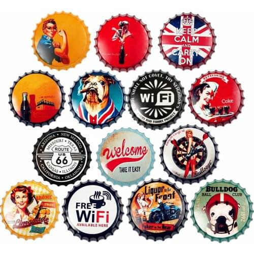 Metal Round Plate Retro Decorative Plaques Beer Bottle Cap Tin Sign Hanging Crafts Bar Gagrage Man Cave Wall Decor