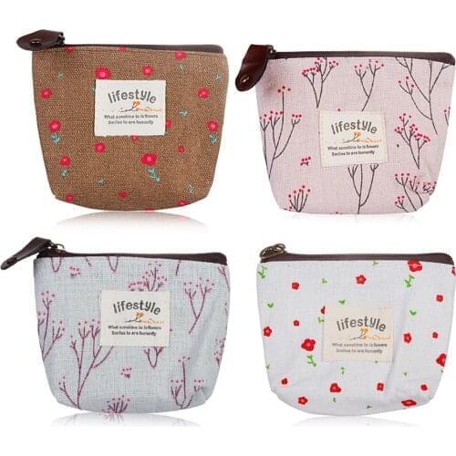 1PC Fashion Floral Print Zipper Coin Purses Bag For Women Korean Style Small Mini Wallet Canvas Change Pouch Card Holder 2020