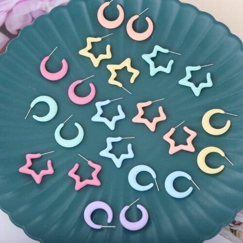 Fashion Candy Color Geometric Stars Moon Earrings for Women Cute INS Acrylic Korean Stud Earrings Hoop Aretes Aro Female Jewelry