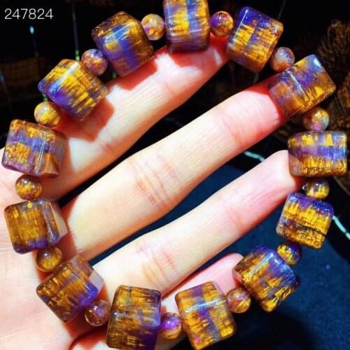 11mm Genuine Natural Cacoxenite Auralite 23 Rutilated Quartz Bracelet Clear Round Cube Beads Bangle Women Men AAAAAA
