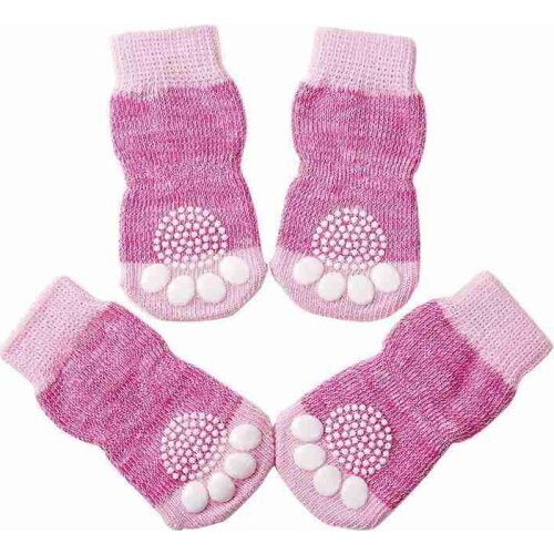 4 Pcs Anti-Slip Pet Dog Socks Paw Protector Traction Control For Indoor Wear Silicone Gel Print Socks