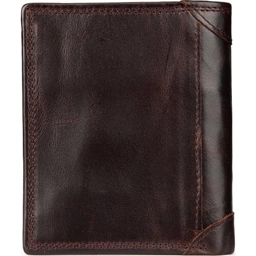 2020 new leather short wallet European and American retro mens vertical oil wax leather first layer cowhide wallet