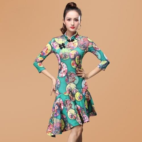 Latin dance cheongsam adult female Latin dance clothes new autumn long-sleeved dress professional practice performance clothing