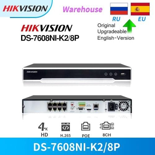 Hikvision Original 8CH POE 8MP 4K NVR DS-7608NI-K2/8P NVR Record 2SATA for POE IP Camera CCTV Security Network Video Recorder