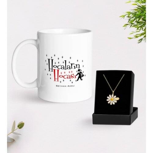 Personalized Hocaların Mentor White Mug and Daisy Necklace Gift Seti-2