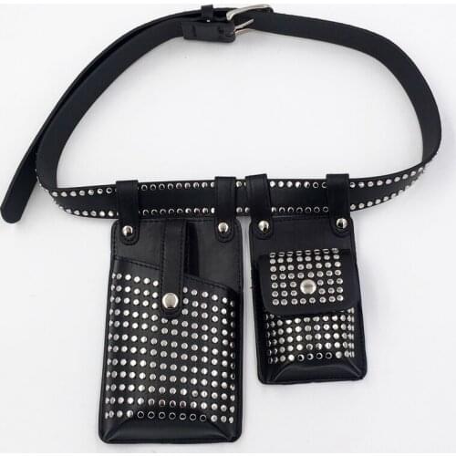 2PCS Rivets Belt Bag For Women Punk Motorcycle Waist Bags Female Fanny Pack Crossbody Function Chest Bag Hip Hop Phone Purse