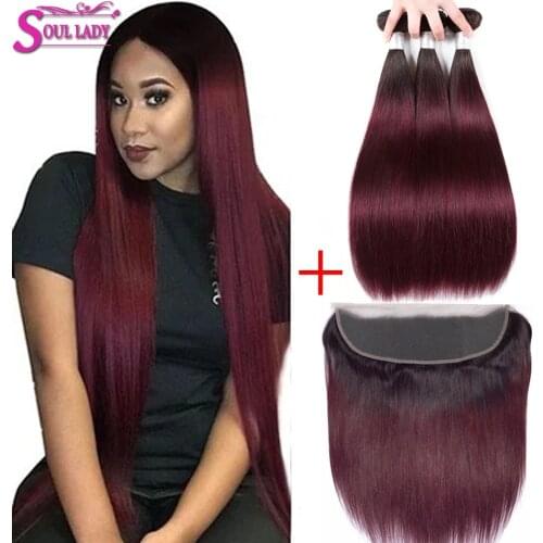 Soul Lady Hair 99j Bundles With Frontal Closure Ombre Bundles With Frontal Blonde Ombre Straight Human Hair Bundles With Frontal