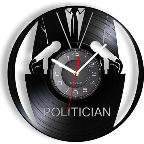 Politicians Speech Laser Cut Longplay Wall Clock Suit & Tie Platform Microphone Wall Watch With LED Backlight Vinyl Wall Decor