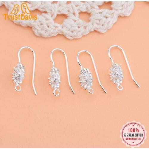 TrustDavis Real 925 Sterling Silver Fashion Sweet Daisy Ear Hook Earring Handmade DIY Accessories Fine Jewelry Wholesale HY052