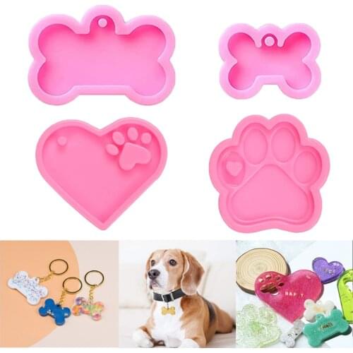 DIY Dog Tag Bone Shaped Silicone Mold Cat Bear Paw Keychain Pendant Resin Mould Jewelry Making Tools Handmade Crafts