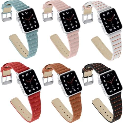 Wave Thread Replacement Leather Band For Apple Watch Strap Series 1 2 3 4 Bracelet Wristband Loop For iWatch 38mm 40mm 42mm 44mm