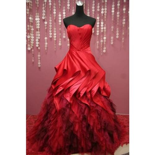 Vestidos Madres De La Novia Fashion Ball Gown Sweet Floor length Open back Fold Red Quinceanera Bridal gowns bridesmaid dresses