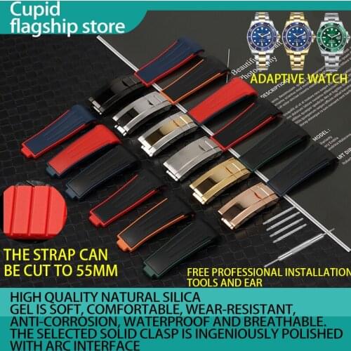 Top quality 20mm Curved End soft watchband Silicone Rubber Watch band For Role strap Daytona Submariner GMT explorer 2 Bracelet