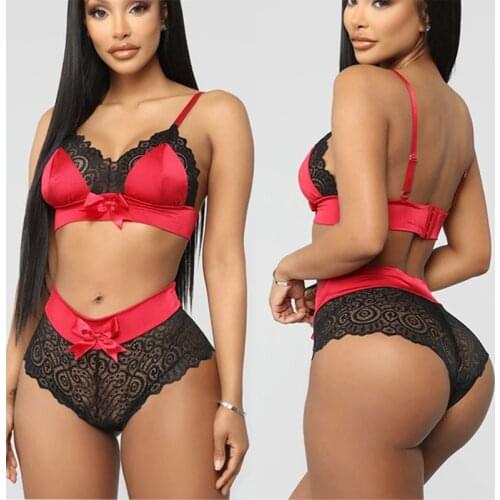 Women Lace Lingerie Set Babydoll Two Piece Set See Through G-string Bra And Panty Set Transparent Sexy Floral Lingerie Nightwear