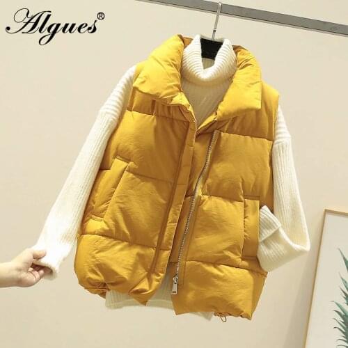2020 Winter Vest Jacket Women Zipper Pocket Long Vests Korean Stand-up Collar Cotton Waistcoat Gilet Female Plus Size Jacket