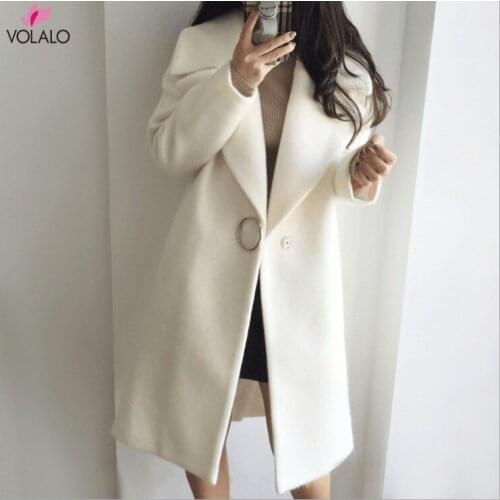 2019 Spring Autumn Winter Woman Solid Plus Size Fashion Woollen Overcoat Long Sleeve Fashion Oversize Outwear Jacket And Coats