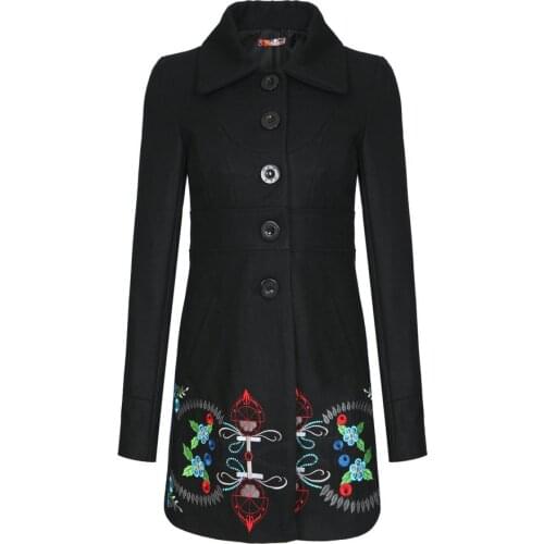 Spanish D womens embroidered slim woolen coat