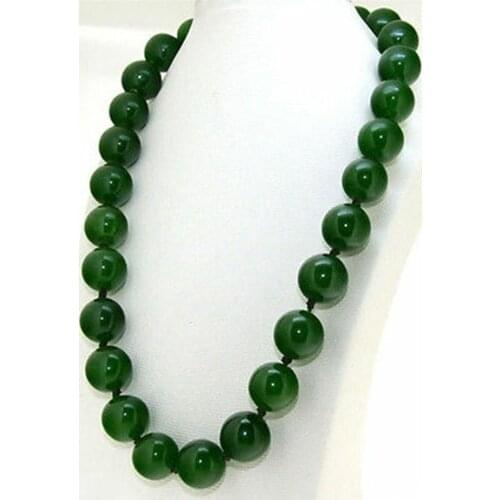 14mm Handmade Natural Green Jade Round Gemstone Beads Necklace 32" AAA