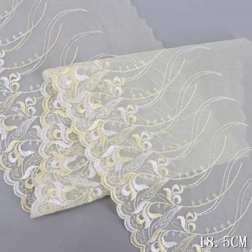 14Yards Light Yellow Floral Embroidered Lace Trim Tulle Mesh Fabric For Lingerie Underwear Bra Dress Decor High Quality