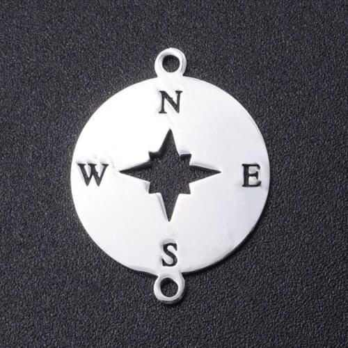 5pcs/lot 100% Stainless Steel Compass Connector Charms Wholesale DIY Necklace Bracelet Making Charms Never Tarnish