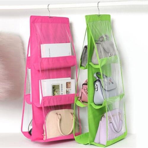 6 Pocket Foldable Hanging Bag 3 Layers Folding Shelf Bag Purse Handbag Organizer Door Sundry Pocket Hanger Storage Closet Hanger