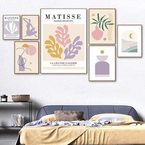 Abstract Girl Coral Leaf Vase Geometry Matisse Wall Art Canvas Painting Nordic Posters And Prints Wall Pictures For Living Room