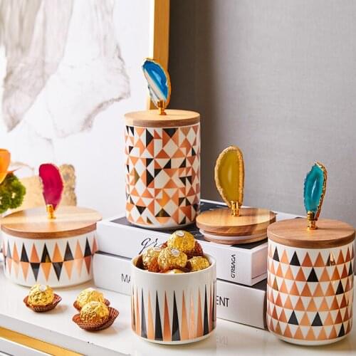 Creative Geometric Pattern Ceramic Agate Storage Jar Decoration Household Candy Small Object Storage Jar Christmas Decoration