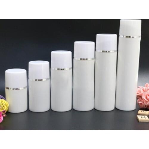 30ML white plastic airless bottle with silver line for lotion/emulsion/serum/sunscreen cream/foundation/gel skin care packing