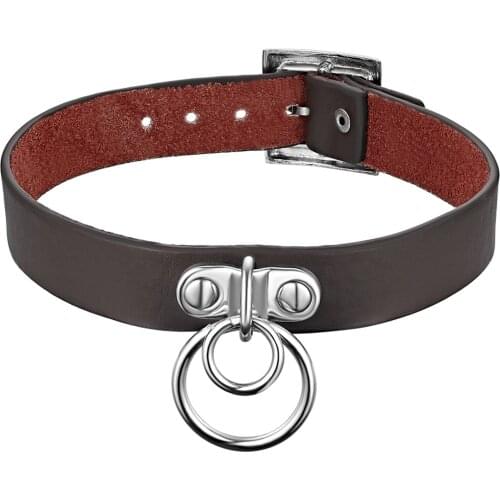 BONISKISS 2020 Punk Ladies Gothic Leather Choker Necklace Simple Round Rock Choker Women Men Collar Necklaces&Pendants