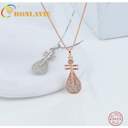 BONLAVIE S925 Silver Lute Necklace Female Clavicle Chain Inlaid with Zircon Musical Instrument Modeling Chinese Jewelry