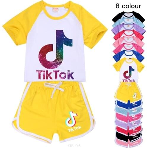 Tik Tok Summer Teen Clothes Suit Children Fashion Boys Girls Music Mark T Shirt Shorts 2Pcs/set Toddler Casual Kids Tracksuits