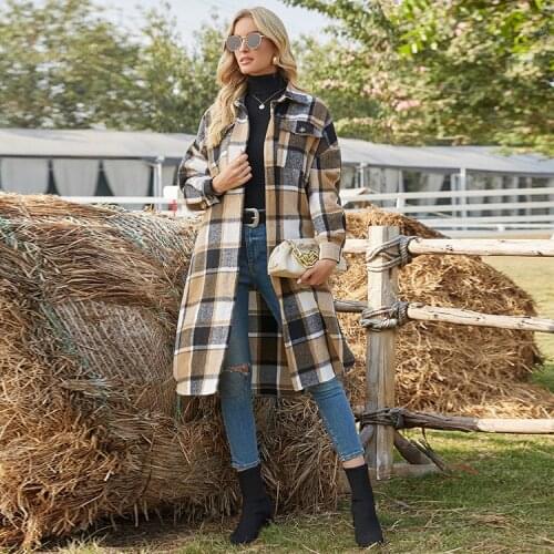 FNOCE 2021 new spring womens caots fashion trends eyecatching elegant Plaid patchwork long sleeve slim X-Long thin trench coats