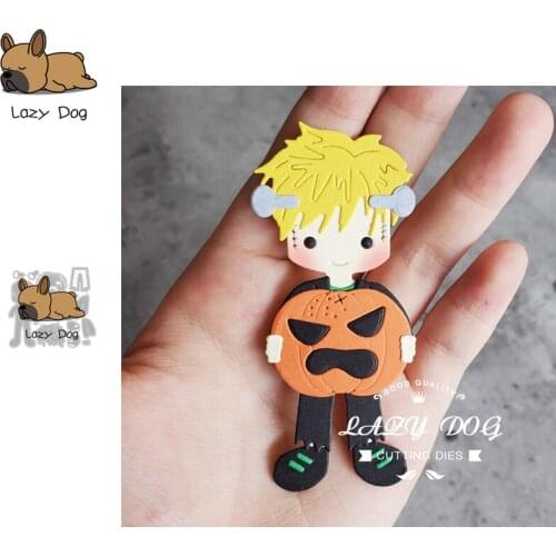 Halloween Boy hold pumpkin Metal Cutting Dies Scrapbooking Stencil DIY Craft Embossing Die Cuts Card Making New Dies For 2020