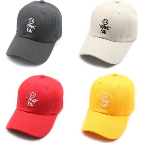 Embroidery Smile Face Thank you Cotton Kpop Hats Dad Hat Men Women Dancing Caps Baseball Cap Adjustable Hiphop Snapback Cap