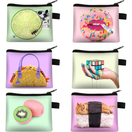 Interesting Colorful Fun Print Wallet Women Cute Coin Bag Lips Lollipop Dream Mini Card Keys Wallet USB Cable Headset Bags