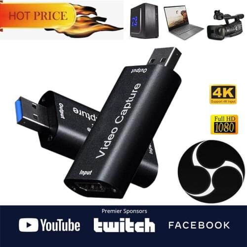 4K Video Capture Card USB 3.0 2.0 HDMI-compatible Video Grabber Record Box for PS4 Game DVD Camcorder Recording Live Streaming